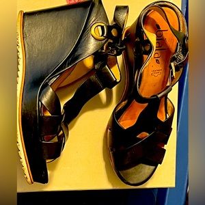 Biala Black leather wedges. Sz 38. With original box.